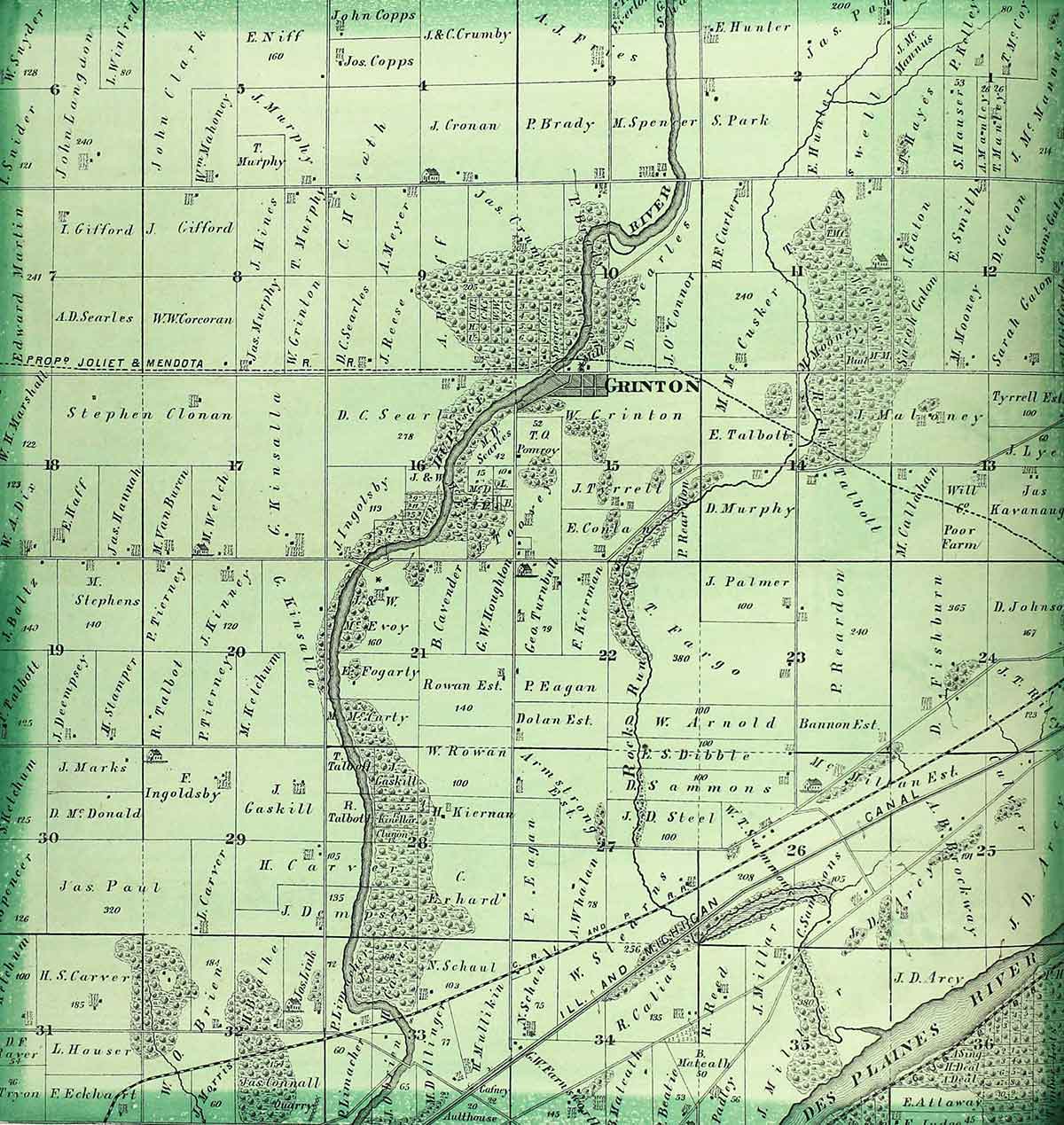 Atlas Map of Will County Illinois 1873