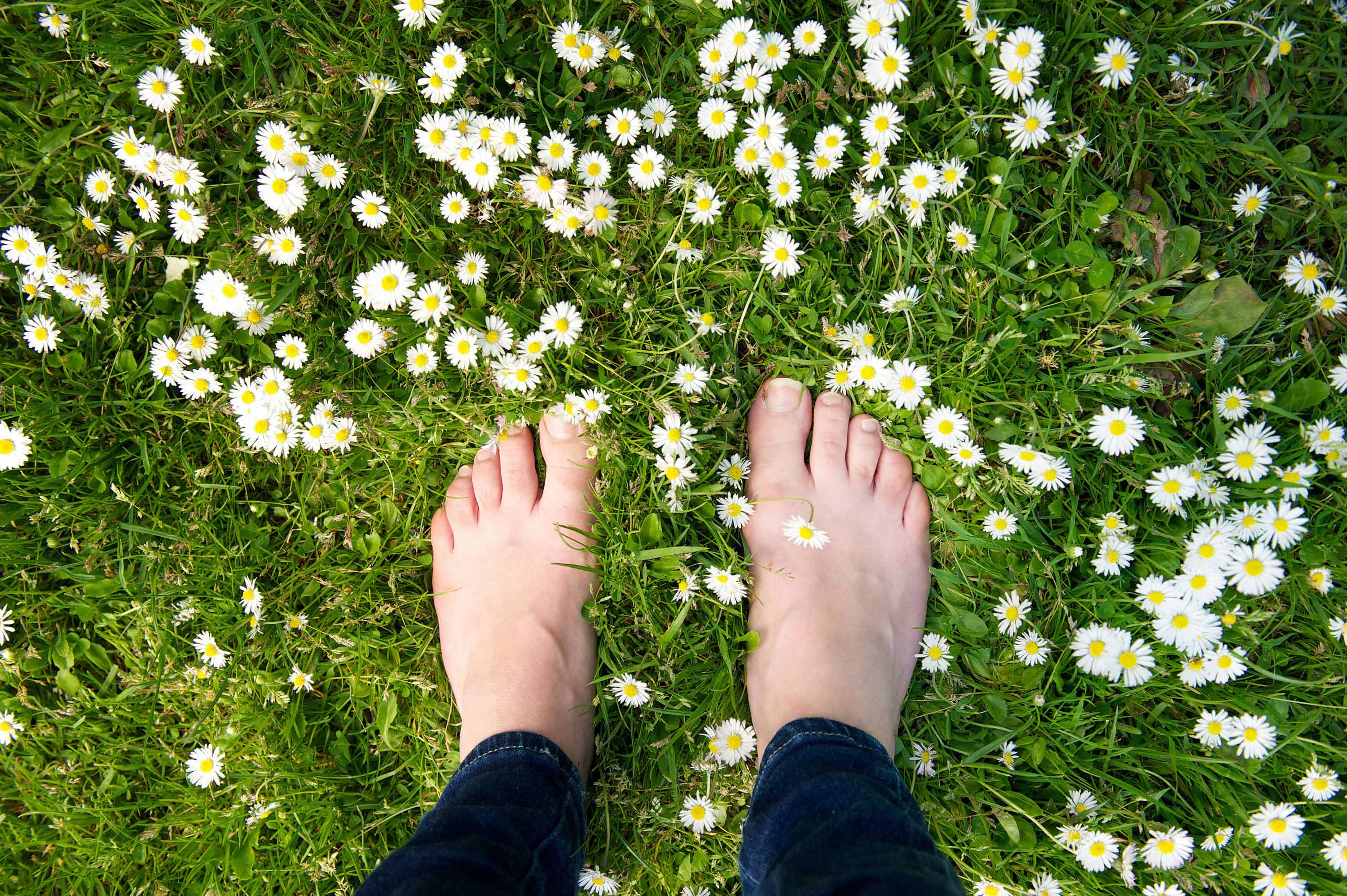 Bare feet on the ground.