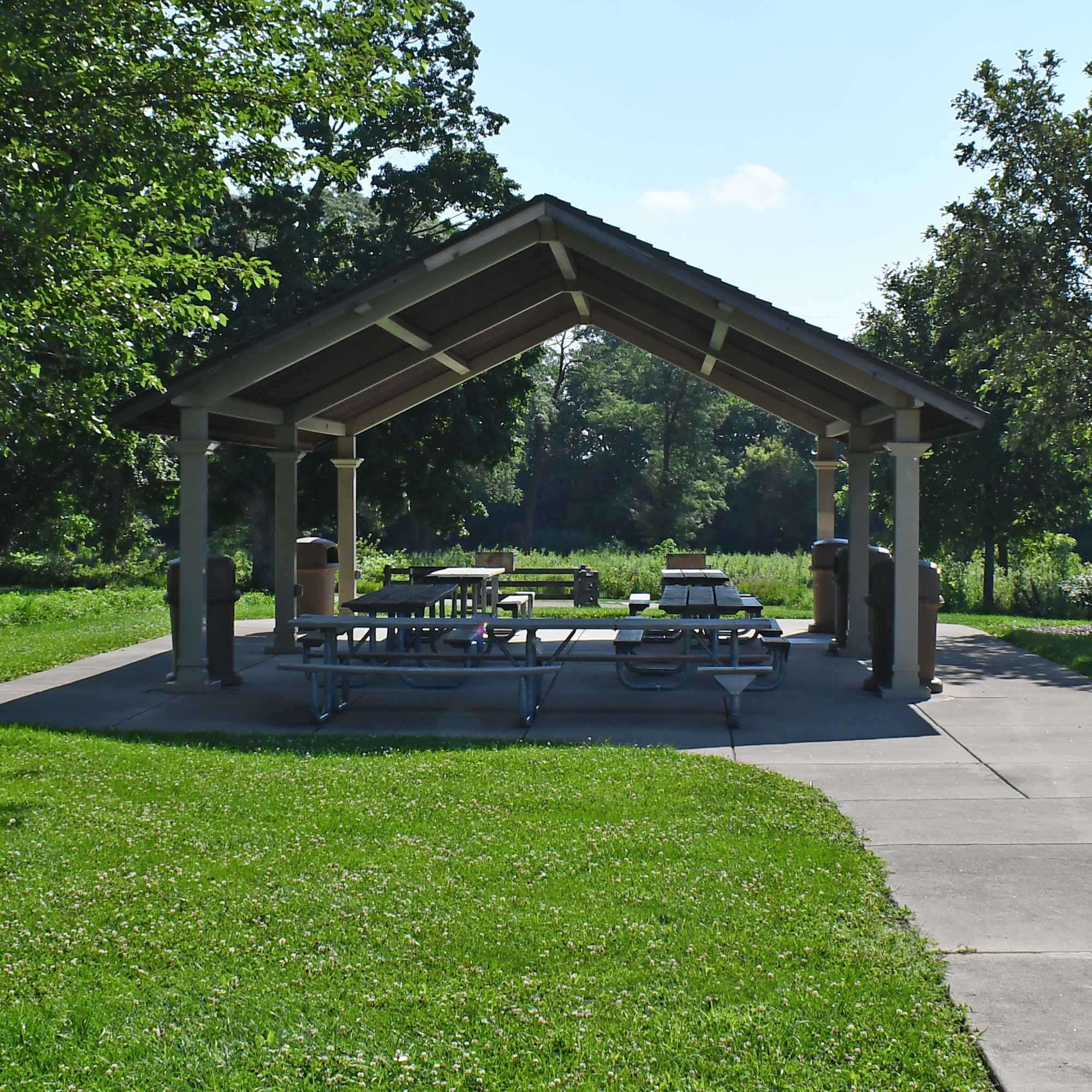 Picnic shelter surrounded by grasses