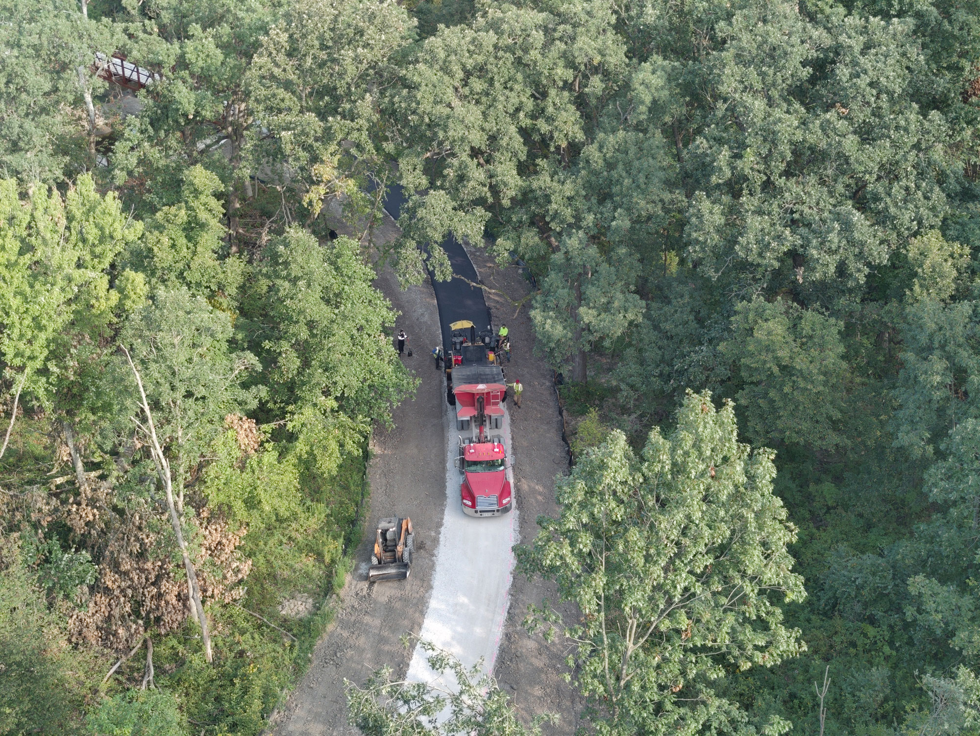 Aerial view of trail construction.