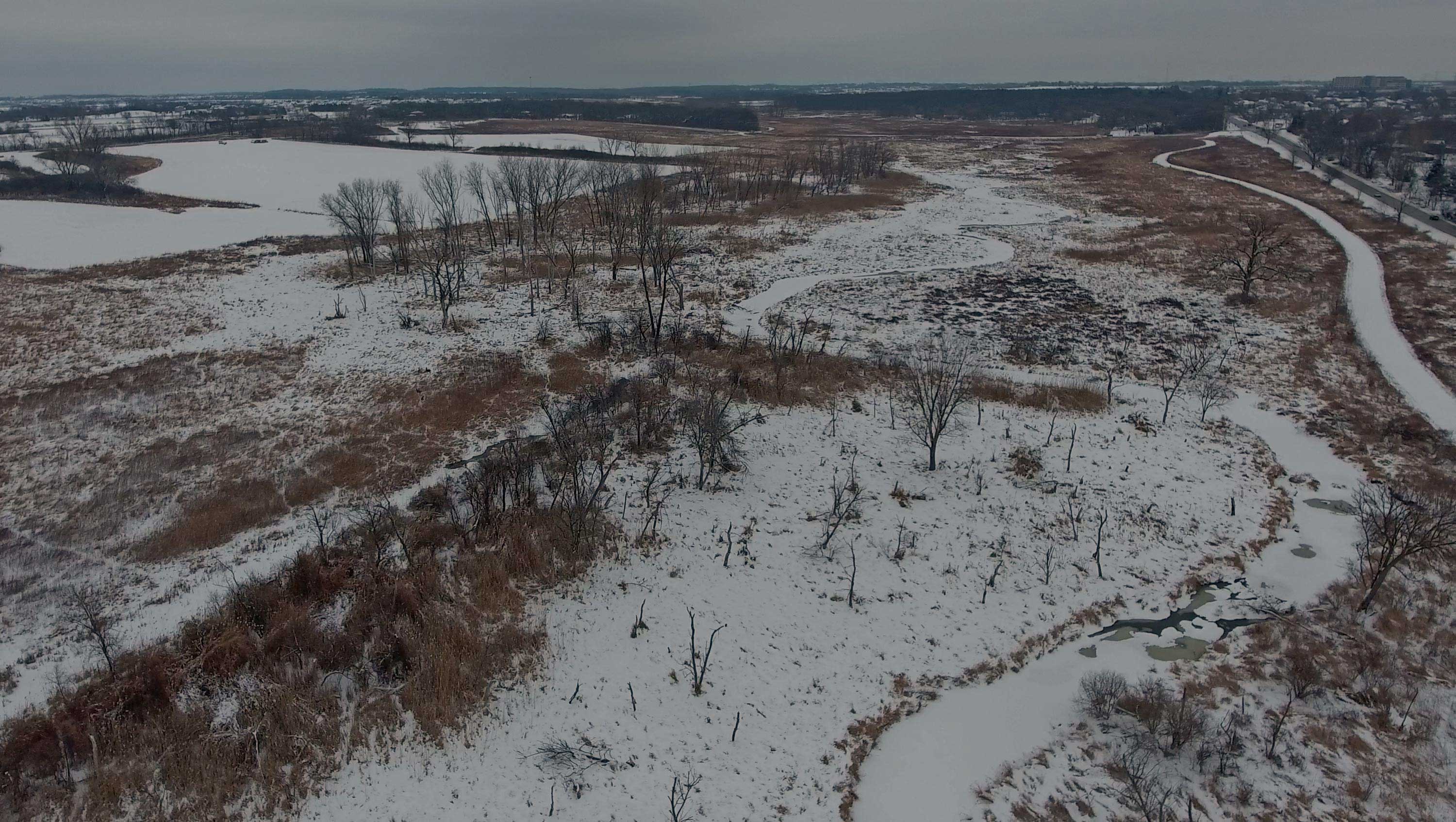 An aerial view of Hadley Valley.