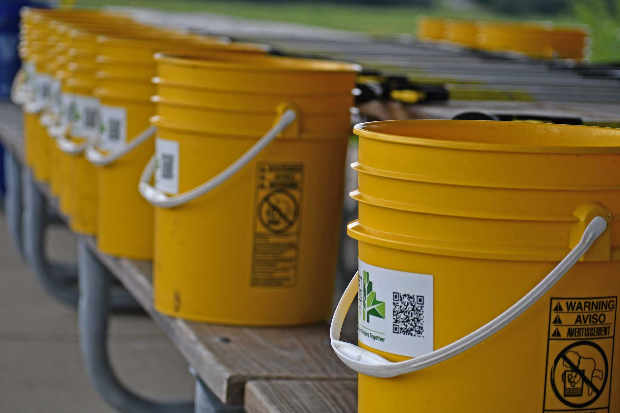 Buckets for picking up trash and cleaning up a preserve.