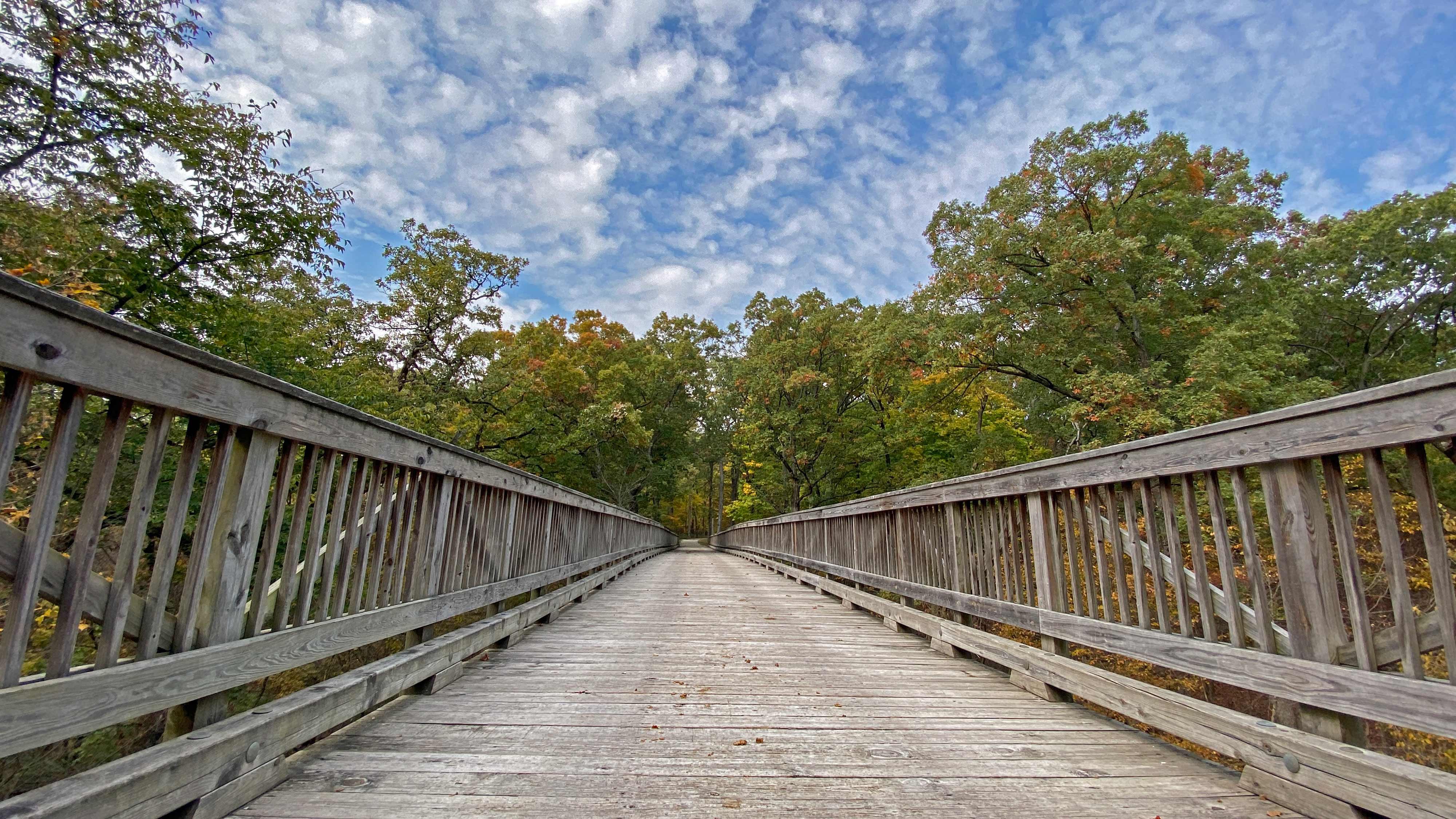 Scenic view of big bridge at Goodenow Grove Nature Preserve