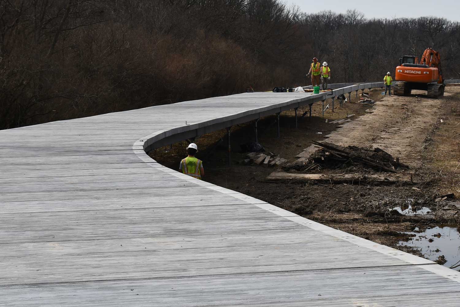 Construction being done along a trail.