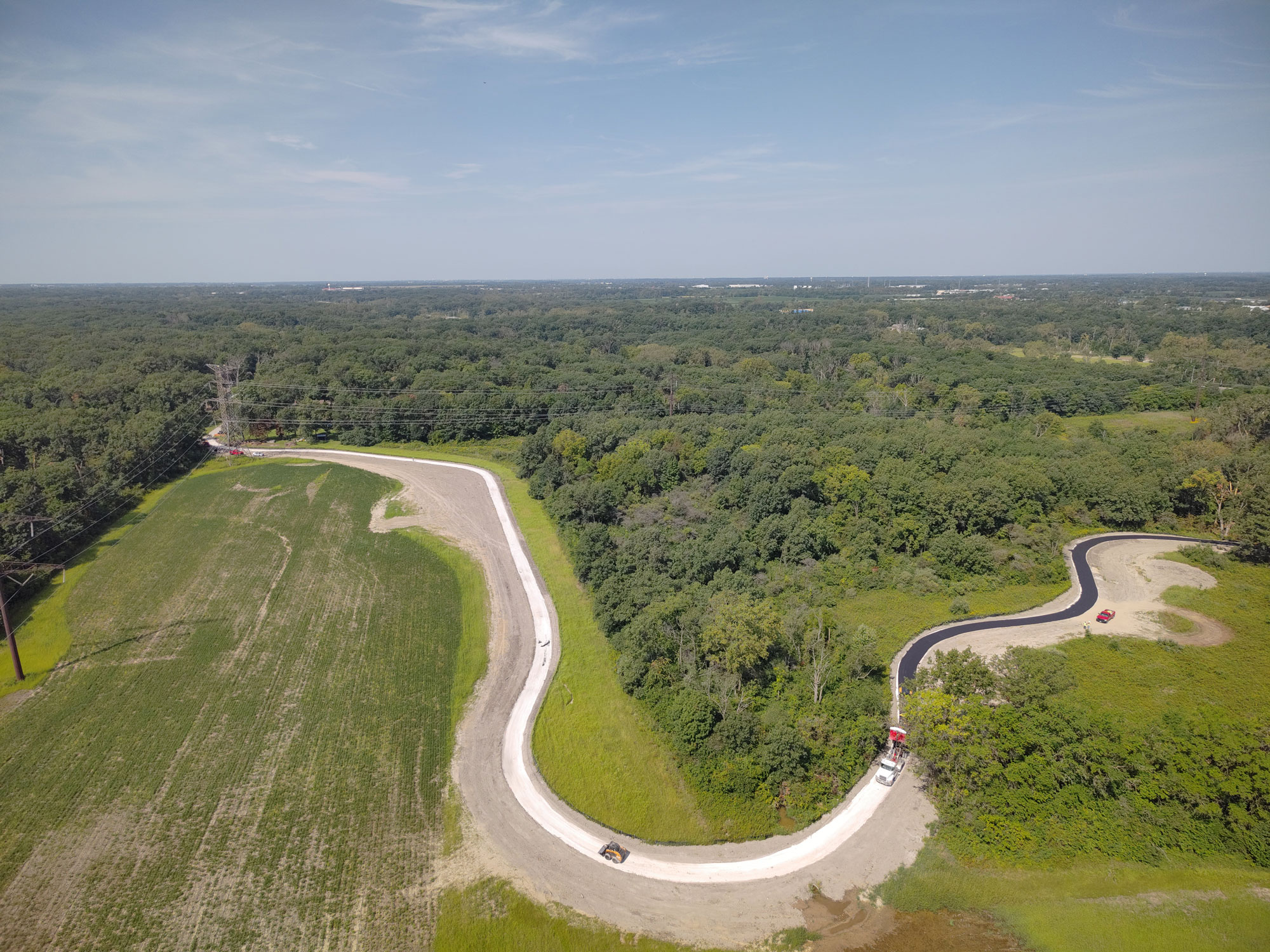 Aerial view of trail construction.