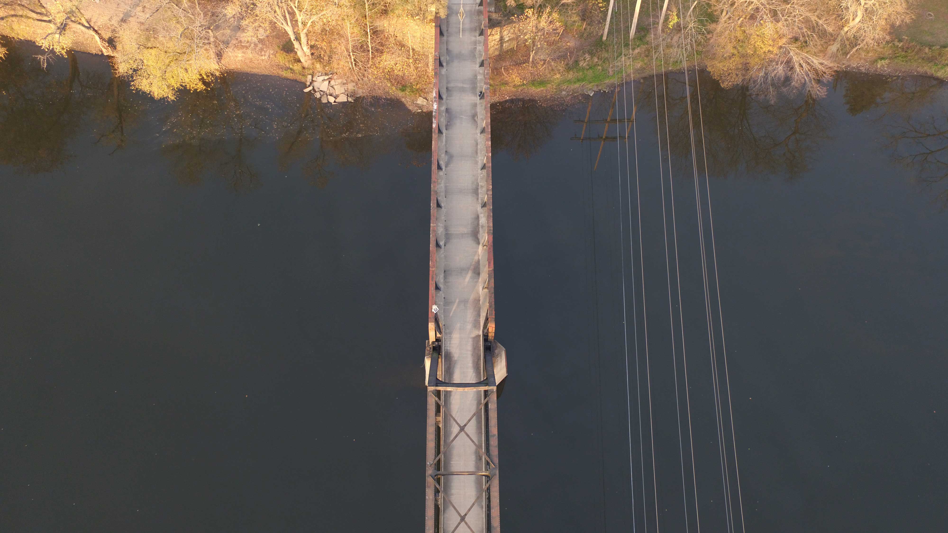 An aerial view of the bridge along the Wauponsee Glacial Trail.