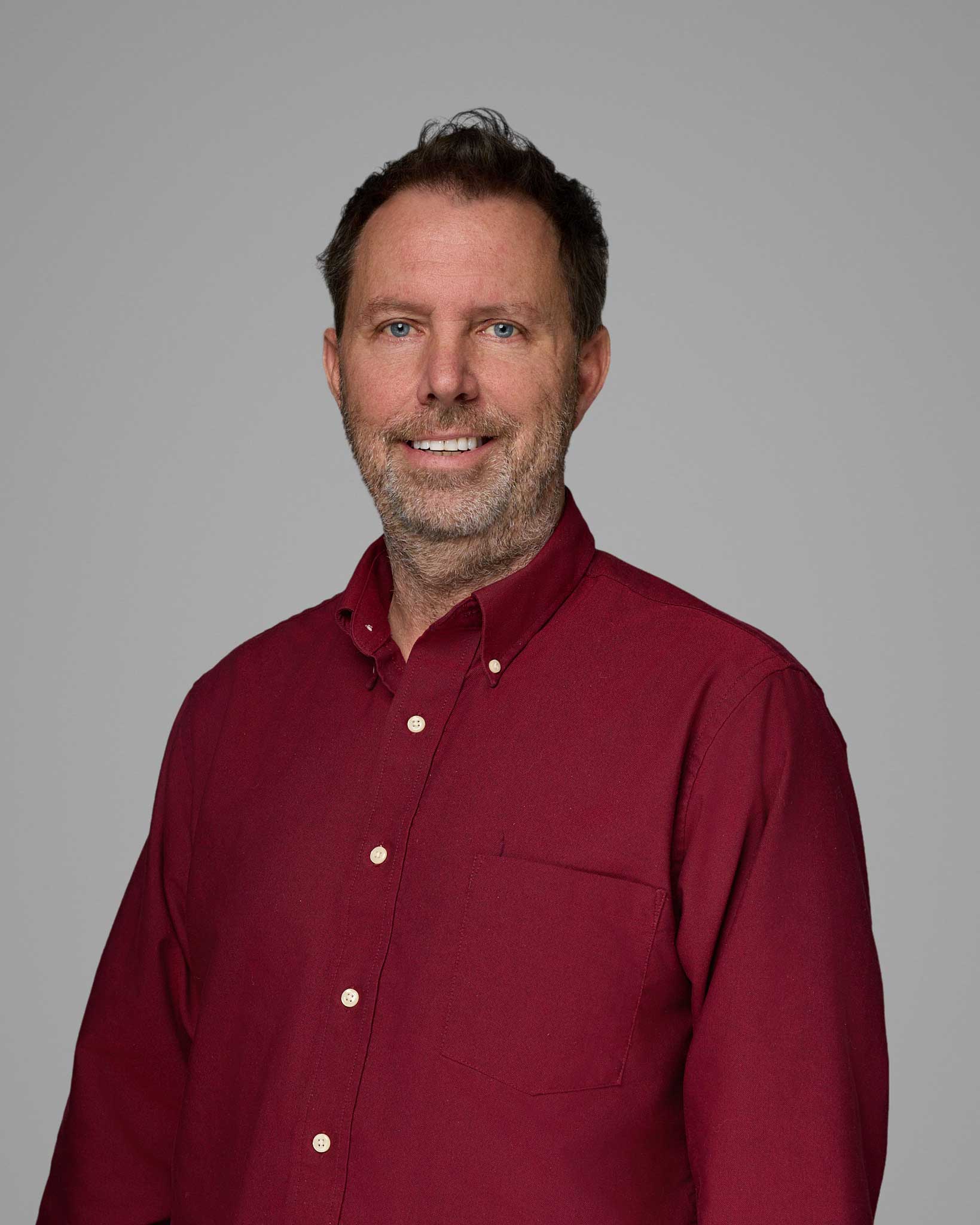 a man in a red shirt