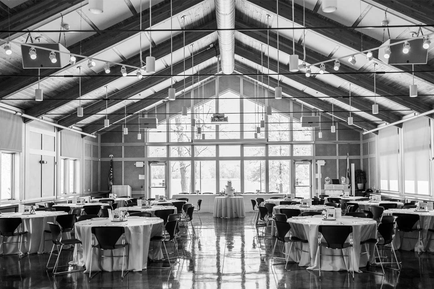 Grand hall set up for a wedding.