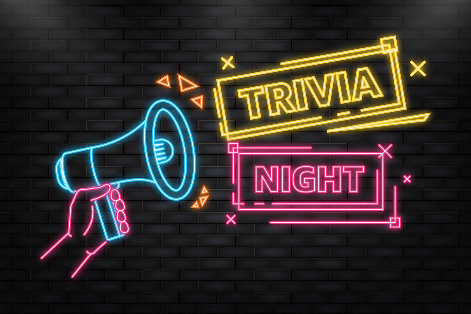 A sign in neon lights saying Trivia Night