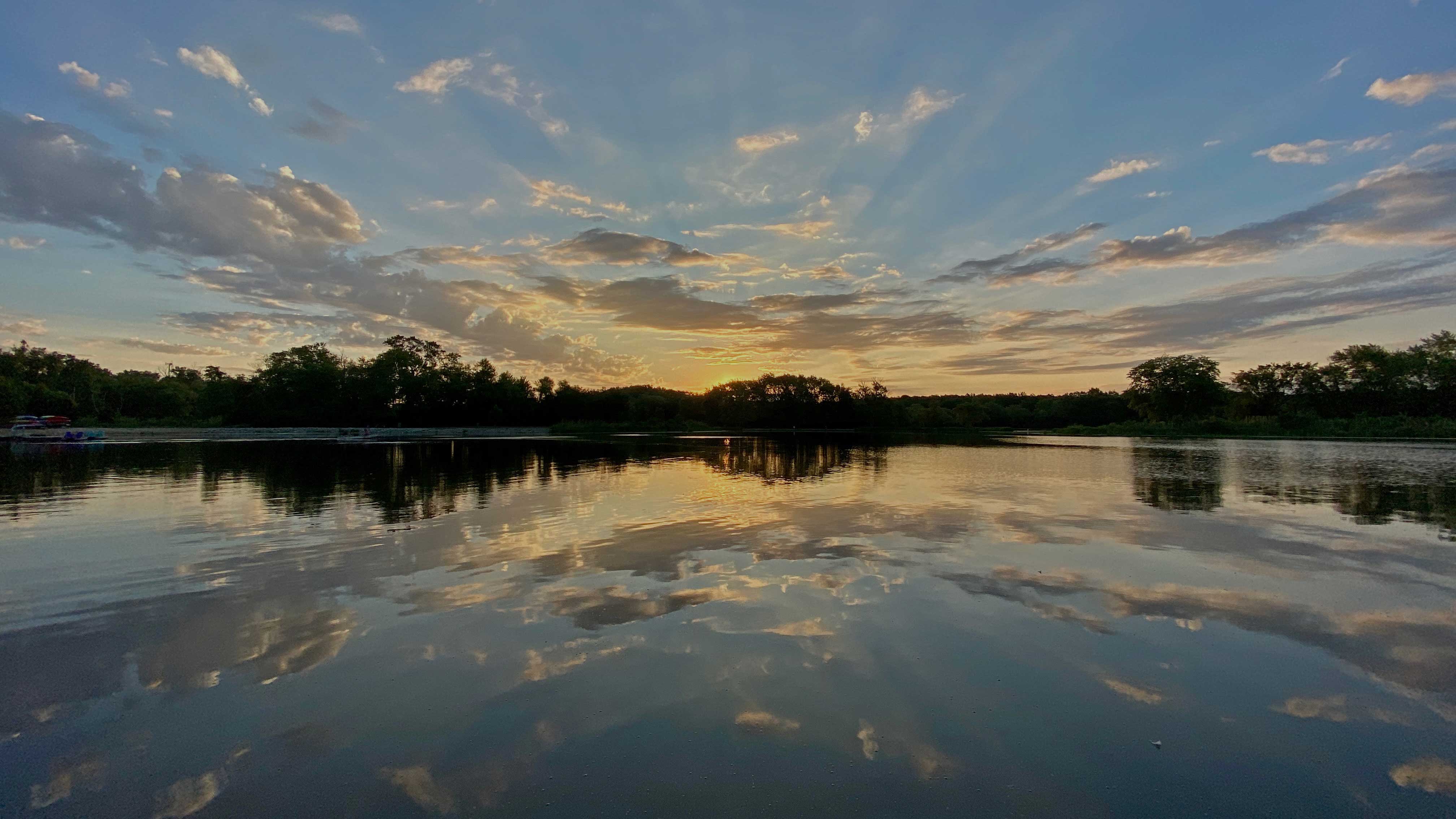 A sunrise over the water.