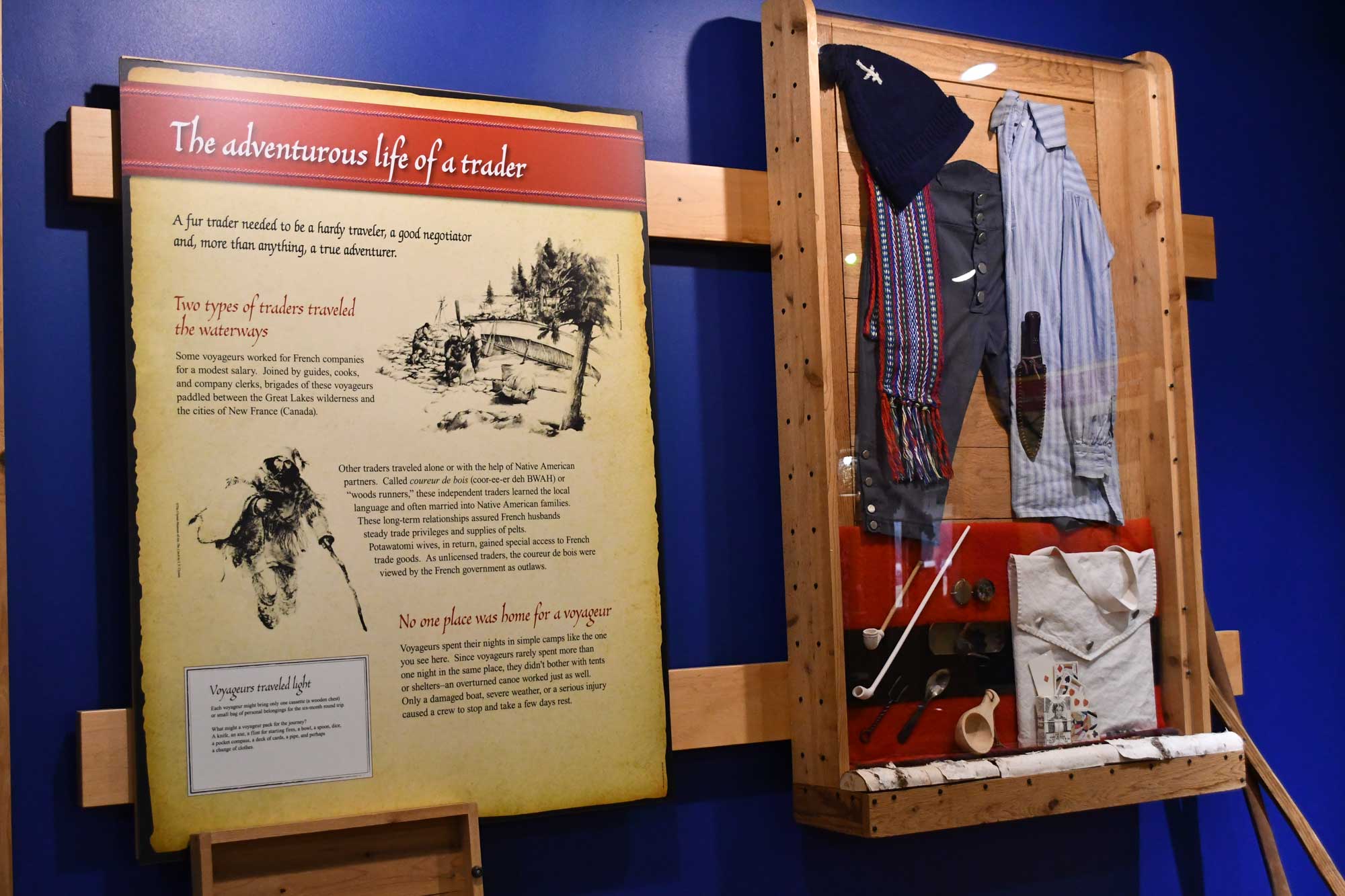 Exhibit panels and artifacts on display at museum.