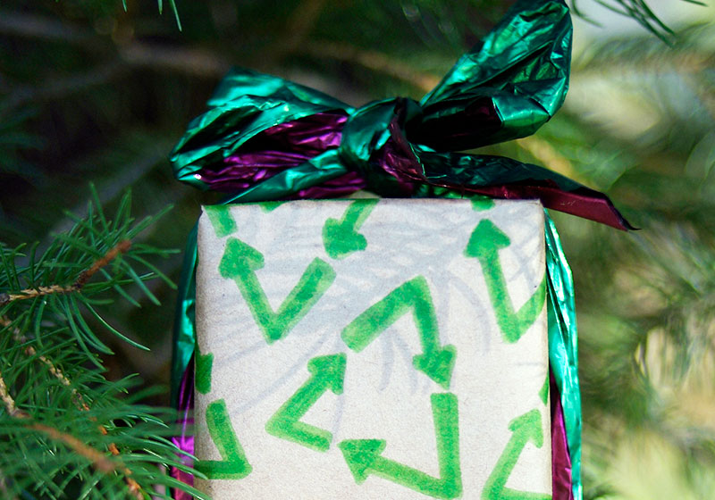 A box wrapped in eco-friendly wrapping paper.