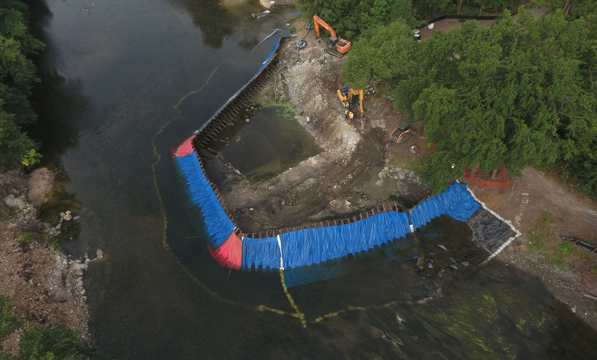 Aerial view of dam removal at Hammel Woods