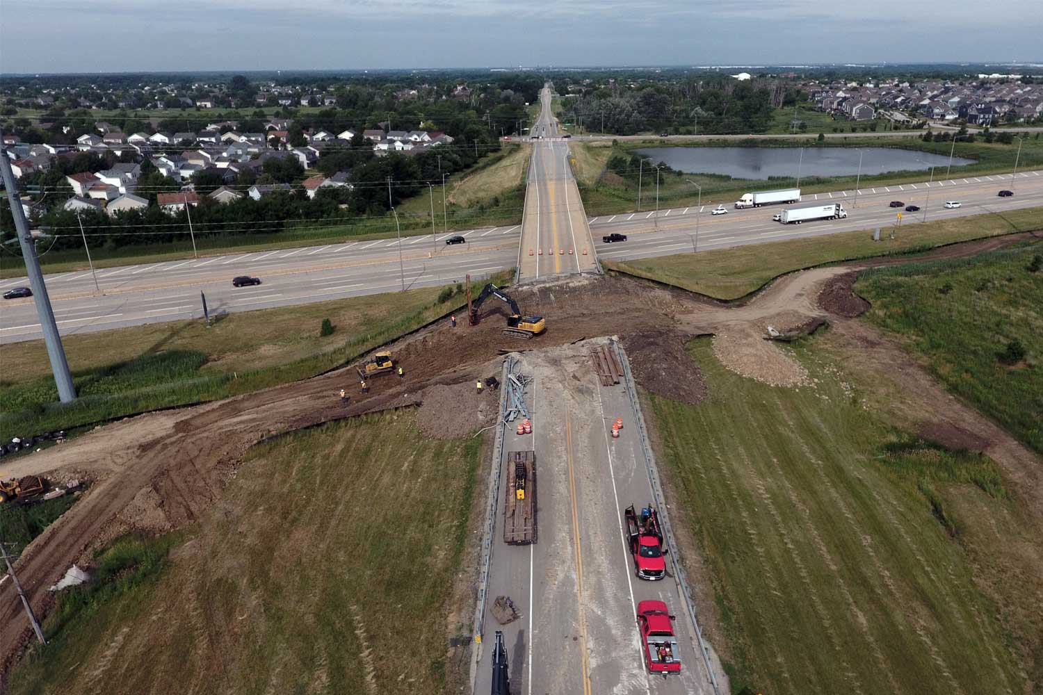 Aerial view of a new pedestrian tunnel being installed