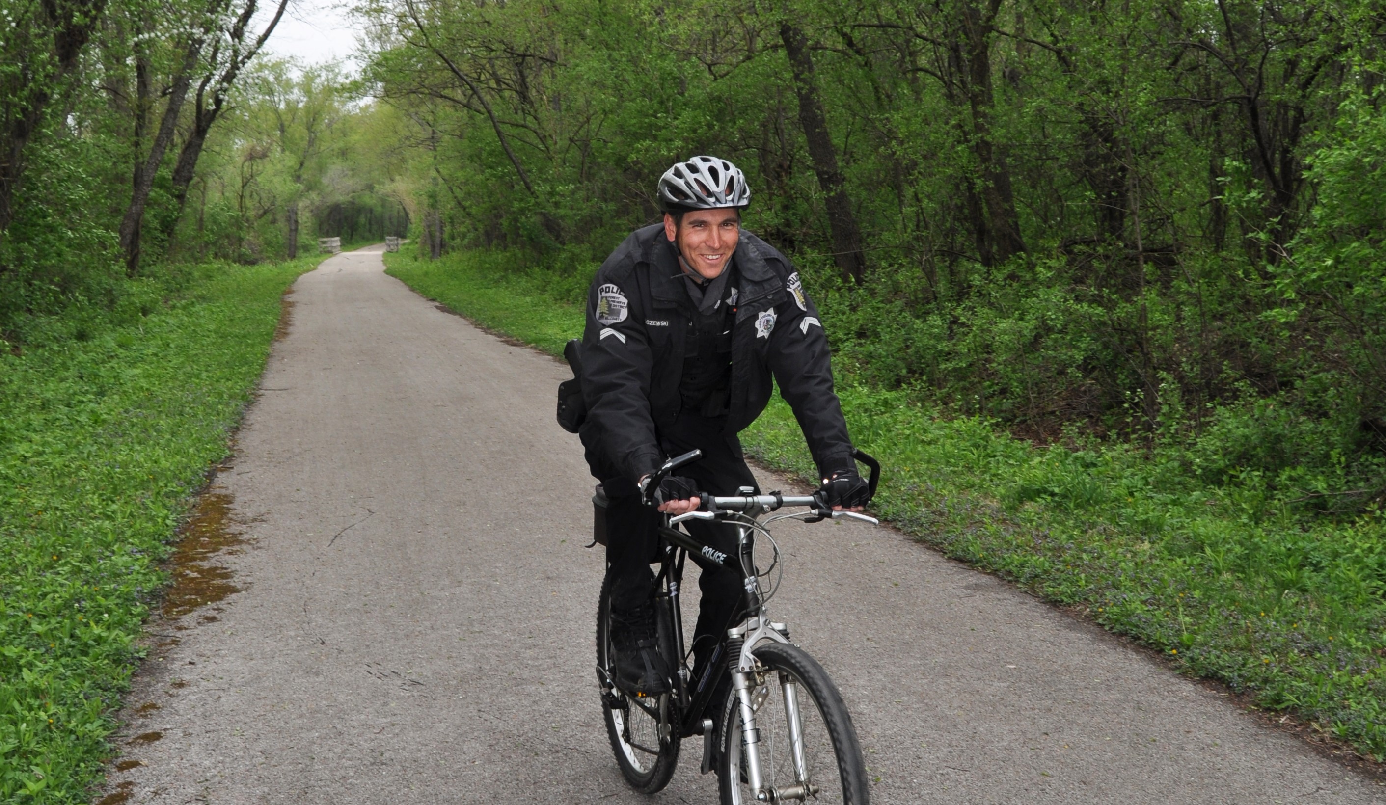 A Forest Preserve officer patroling the trails.