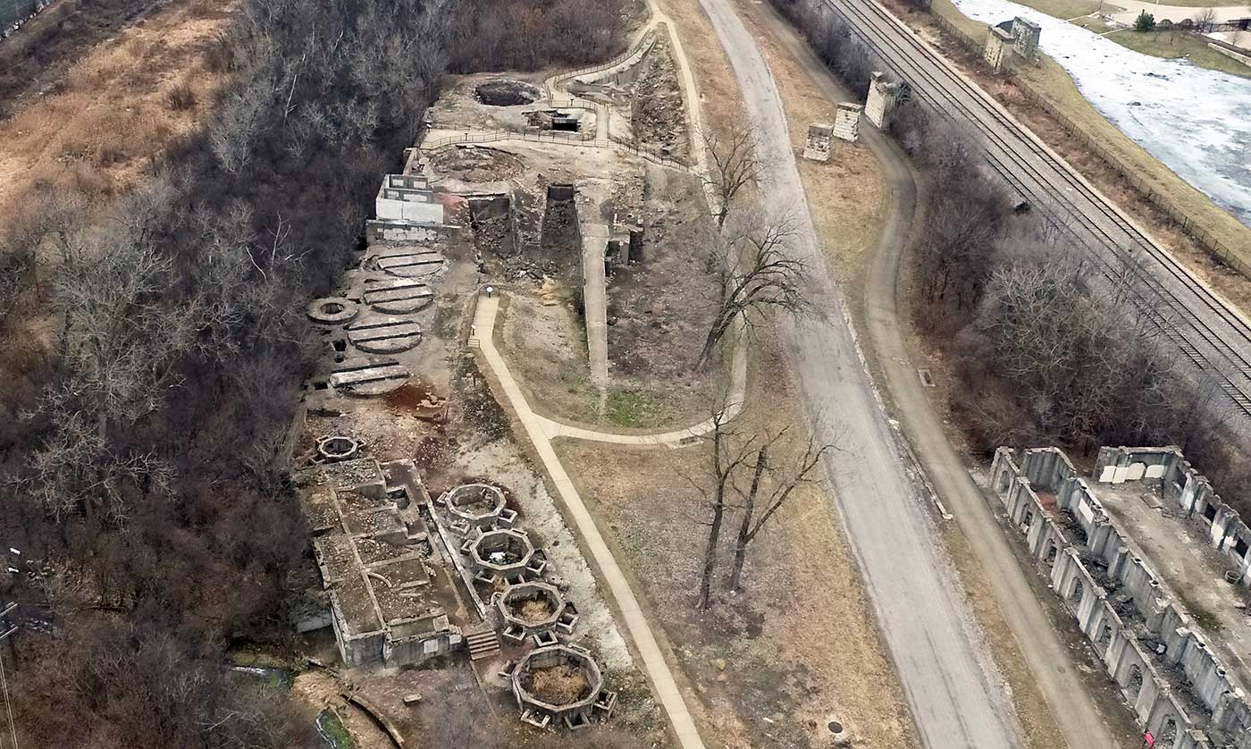 Aerial view of Joliet Iron Works.