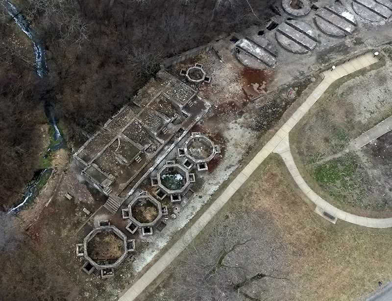 An aerial overview of Joliet Iron Works Historic Site.