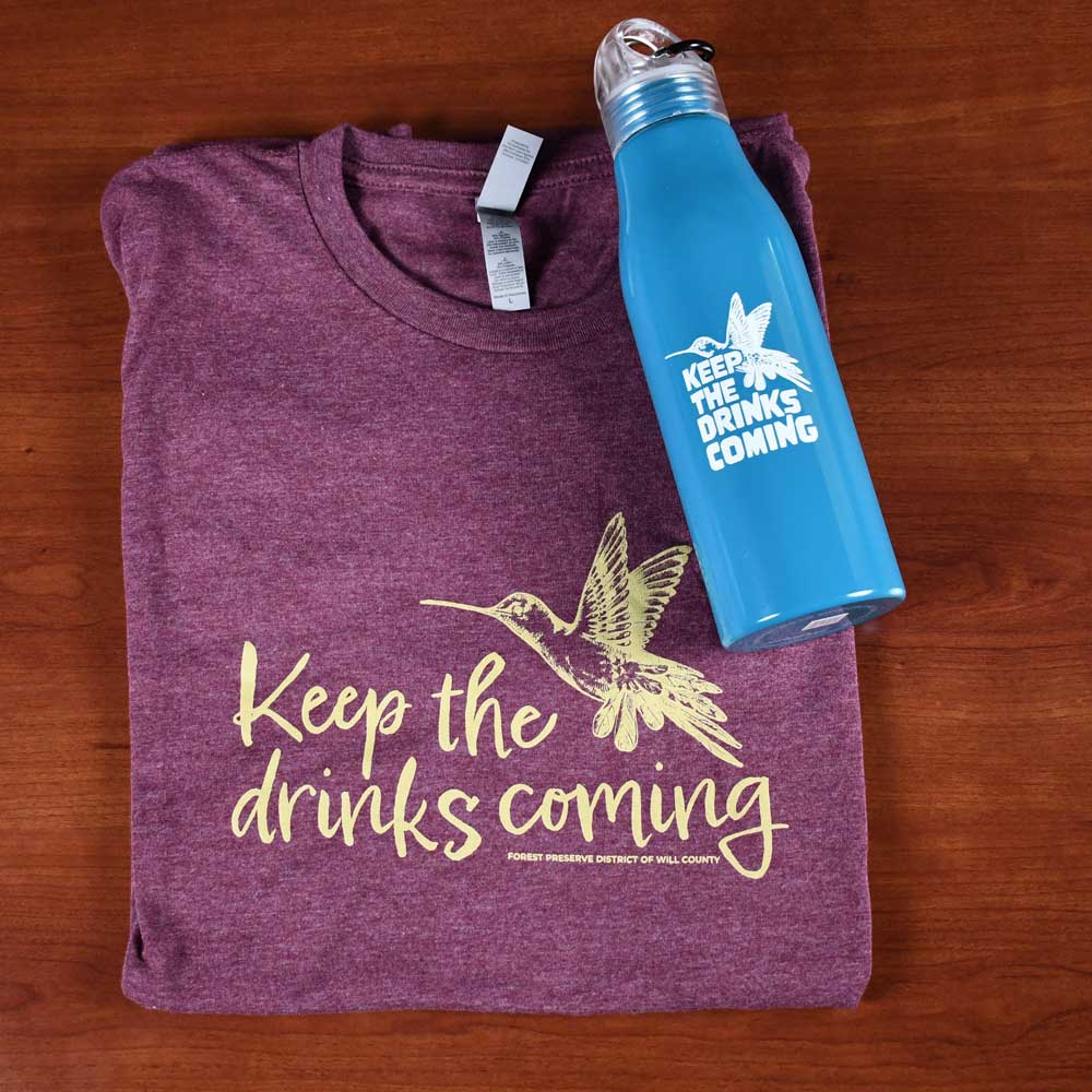 shirt and water bottle that say keep the drinks coming