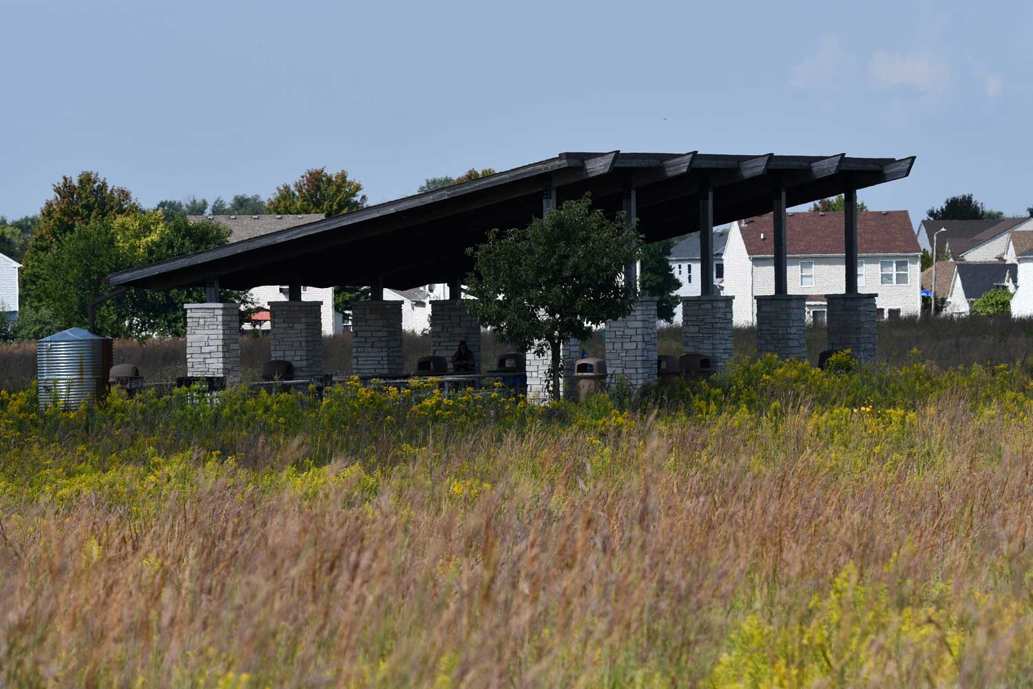 Preserve shelter surrounded by grasses.