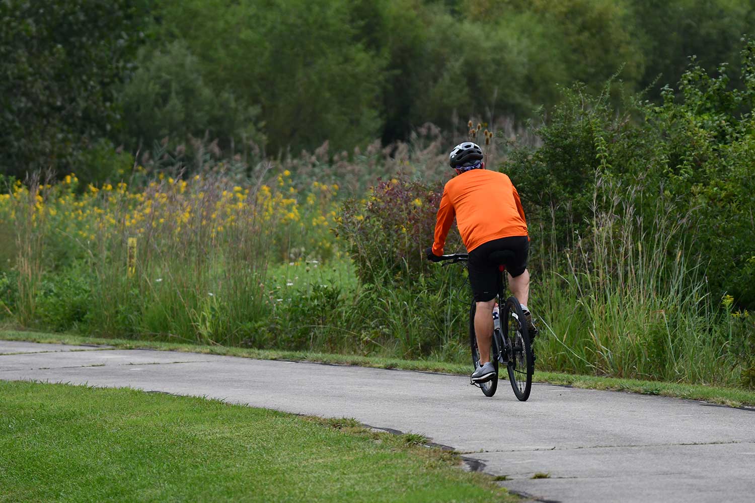 A bicyclist along the trail.