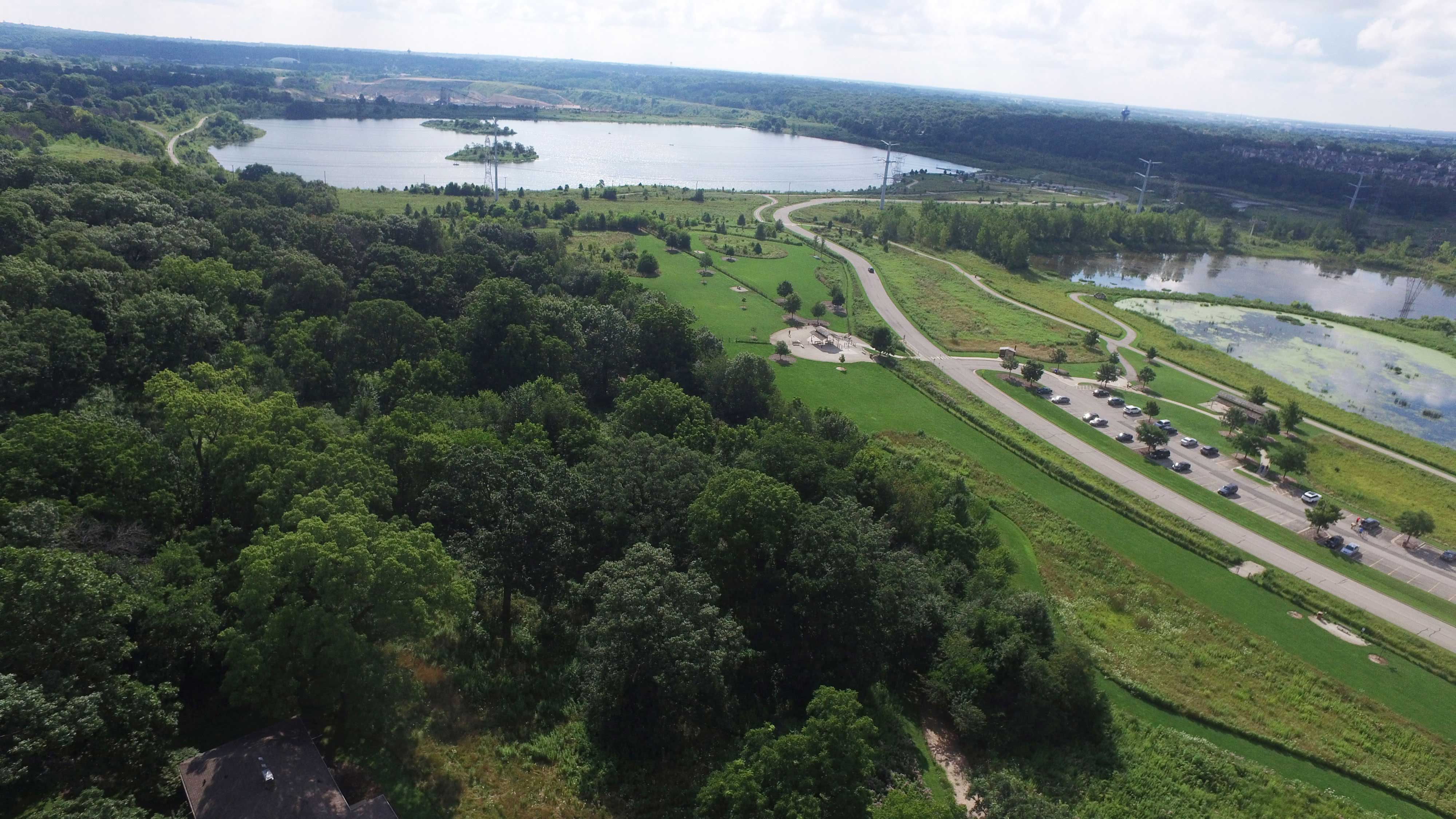 Aerial view of the DuPage River Trail.