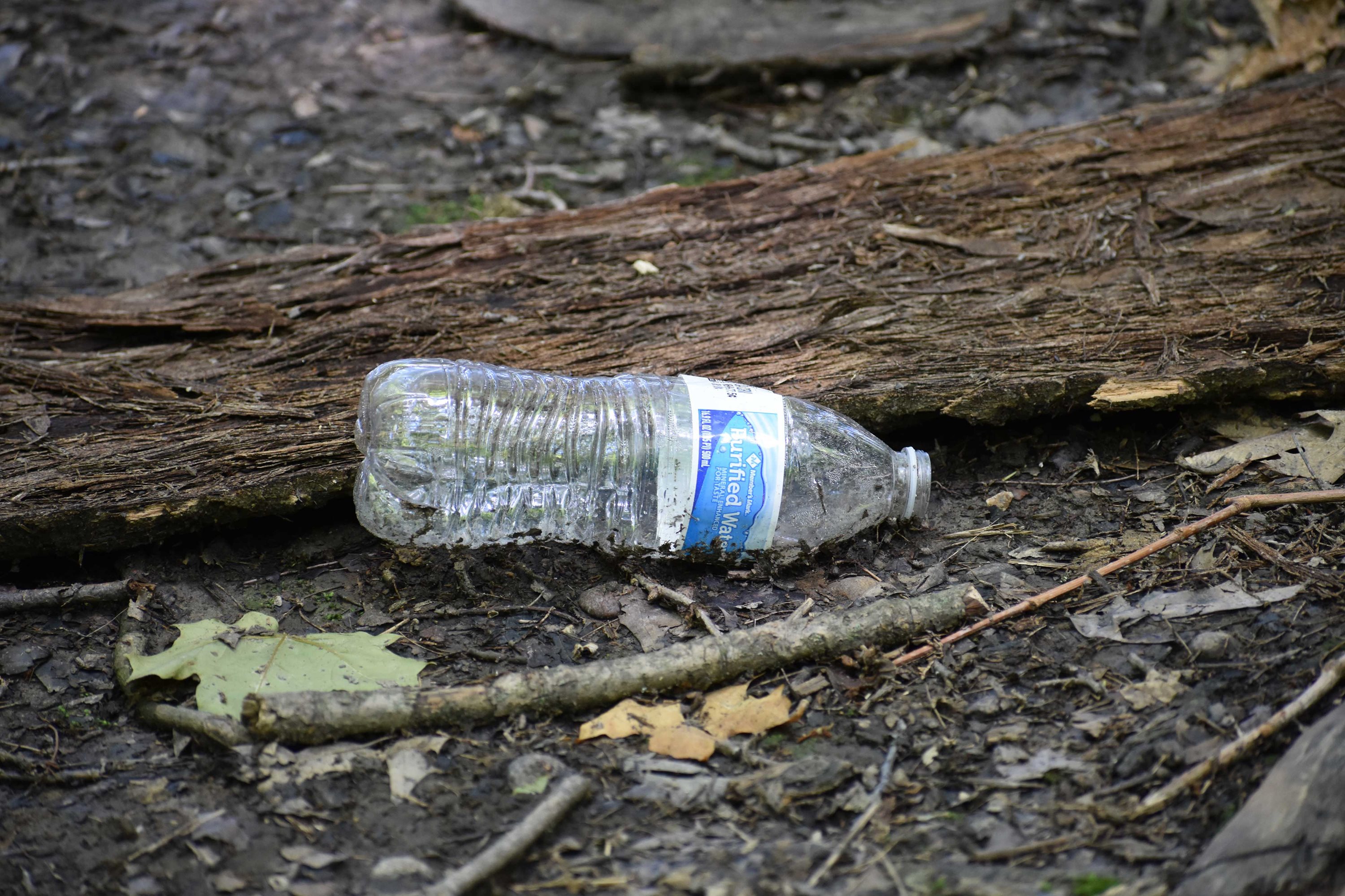 A plastic bottle on the ground.