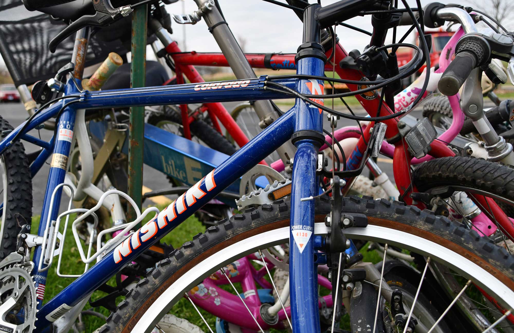 Bicycles lined up at Monee Reservoir's Recycle Your Bicycle collection event