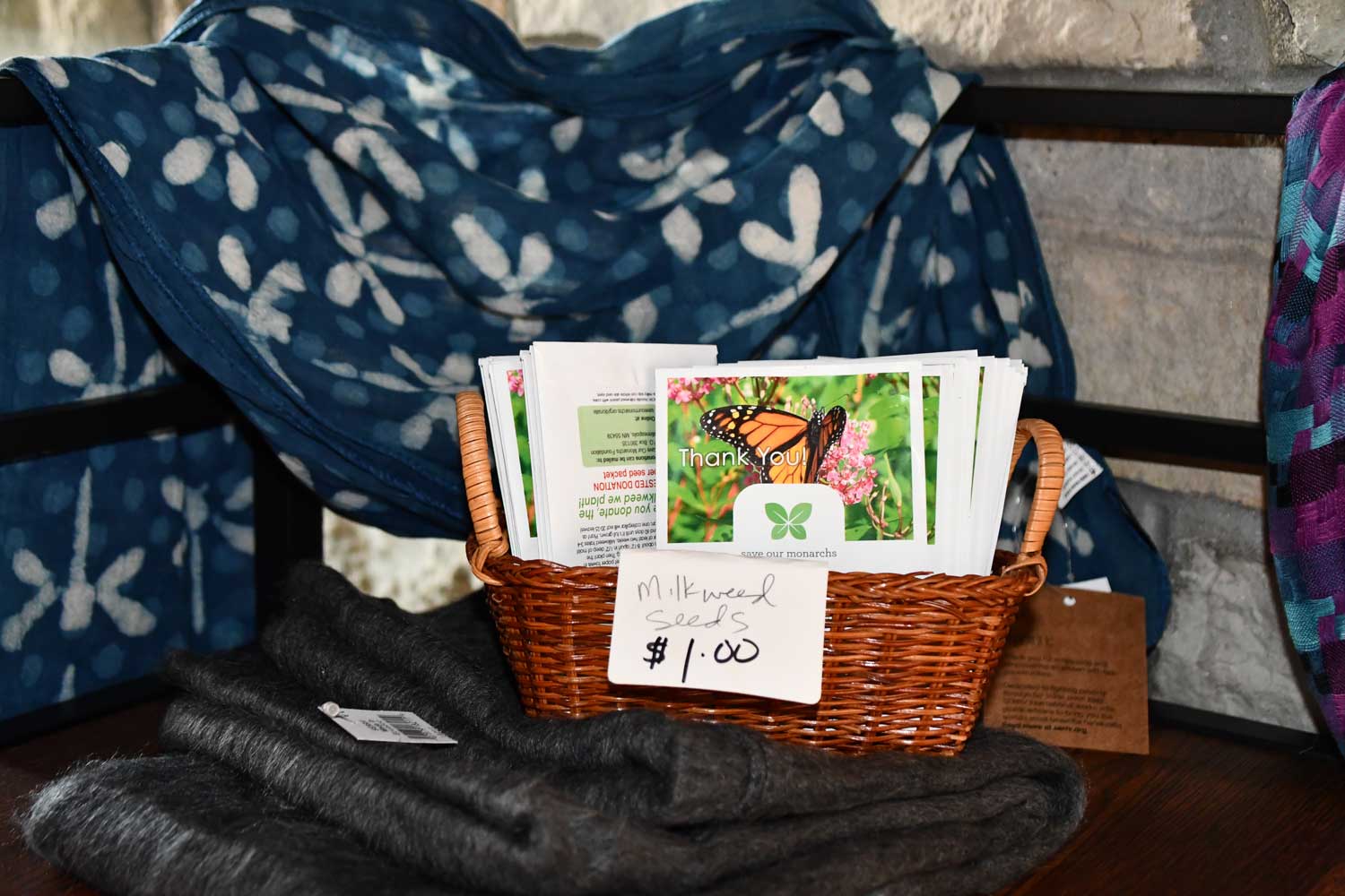 A close-up of gift shop items for sale.