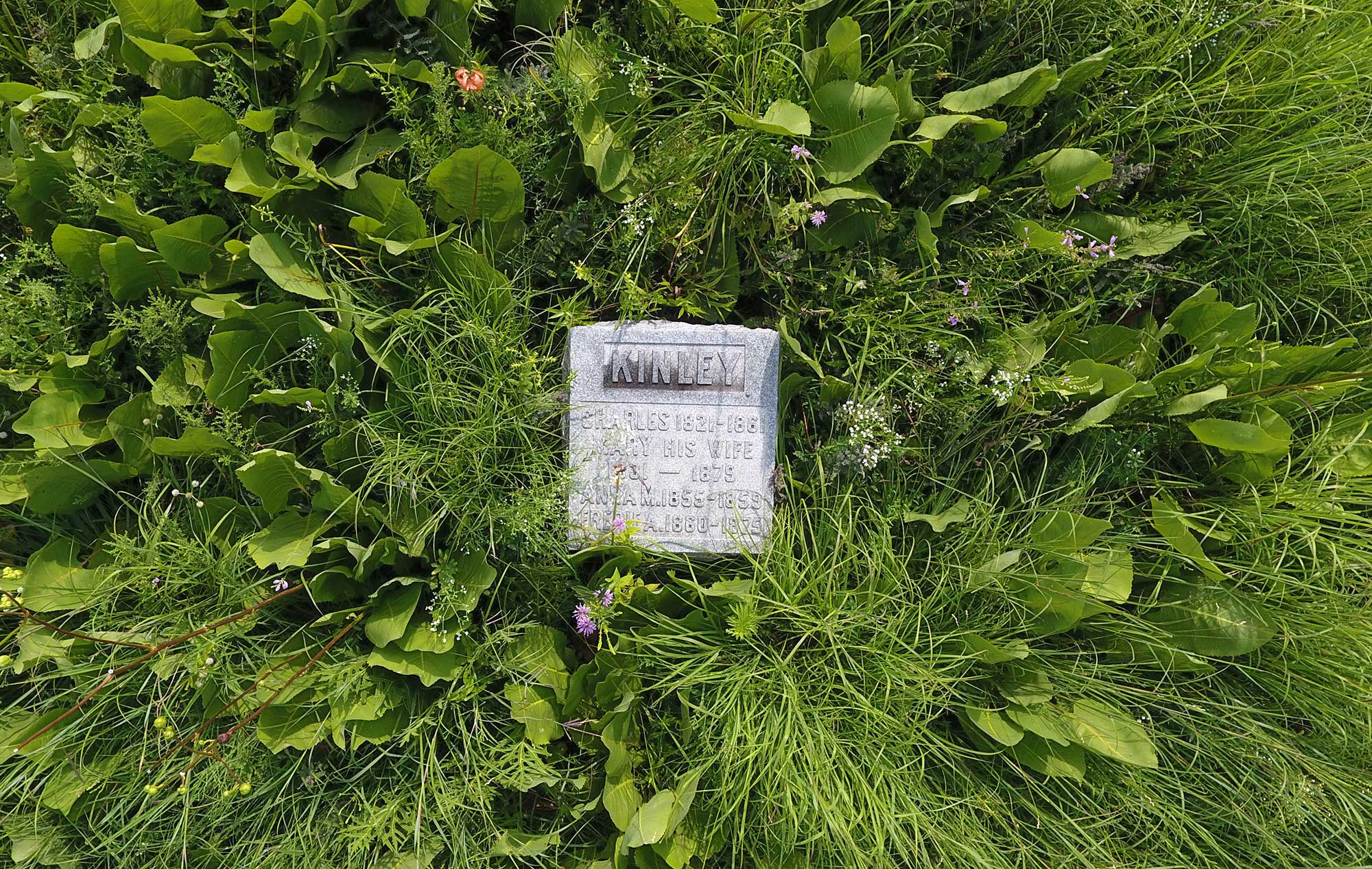 Aerial view of gravestone at Vermont Cemetery Preserve.