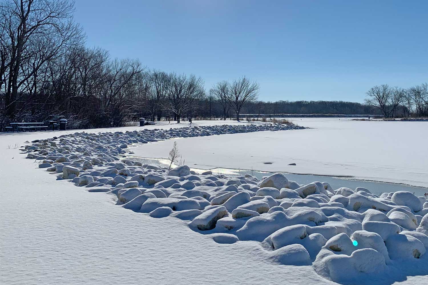 Snow covered trail at Monee Reservoir.