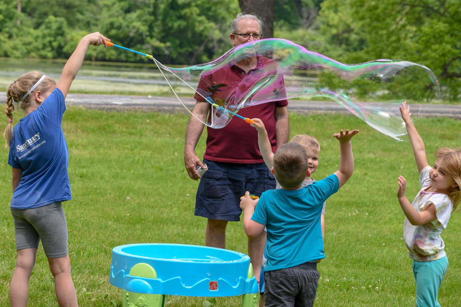 Kids blowing bubbles