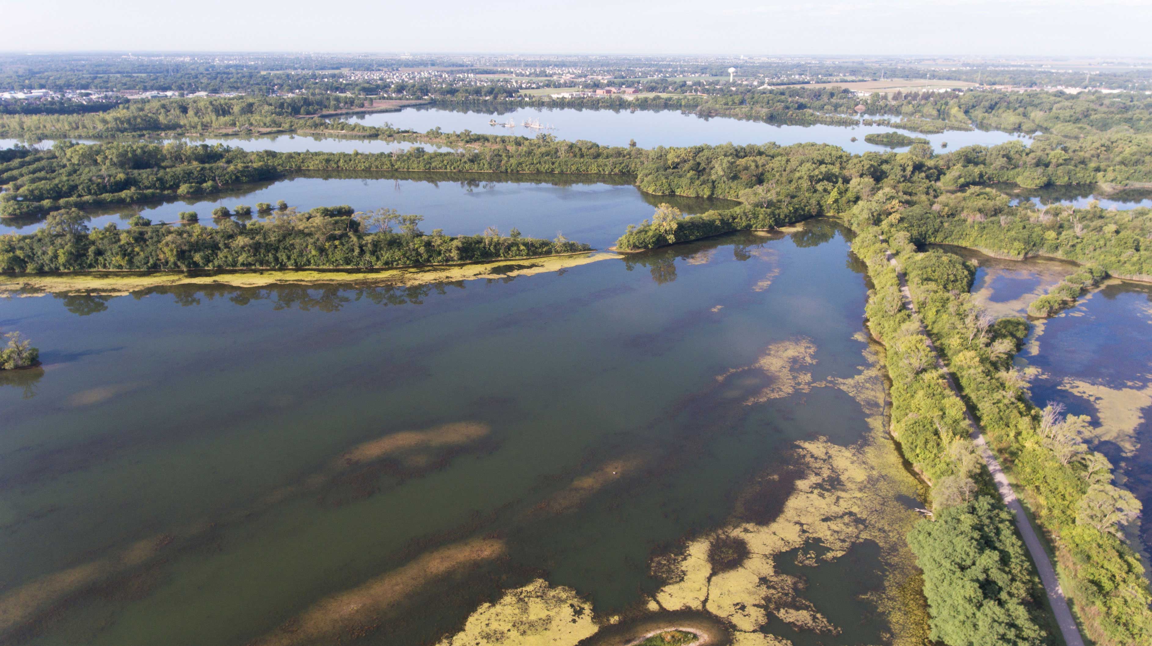 Aerial view of the trail at Lake Renwick.