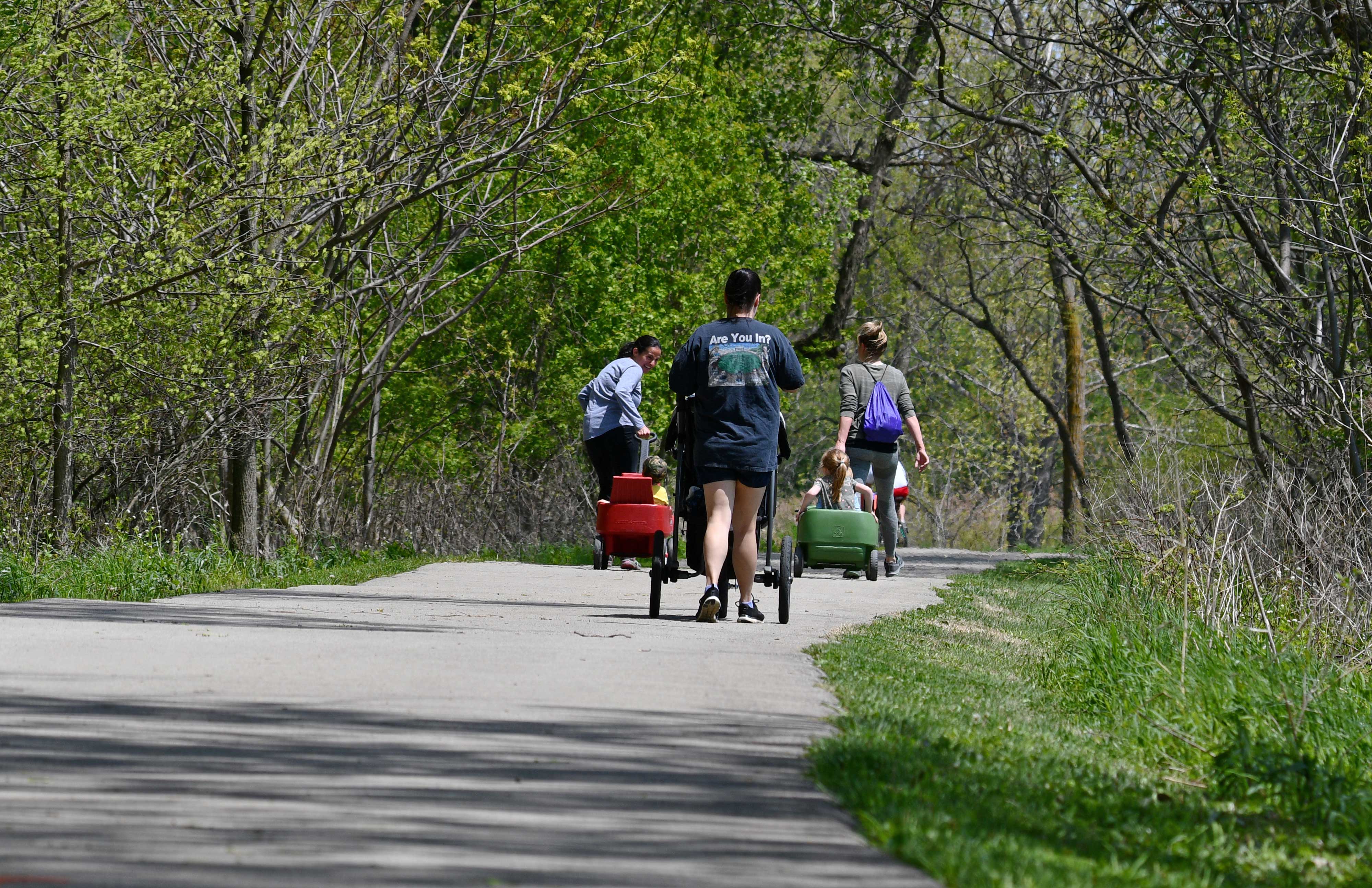 A trail user with a stroller.