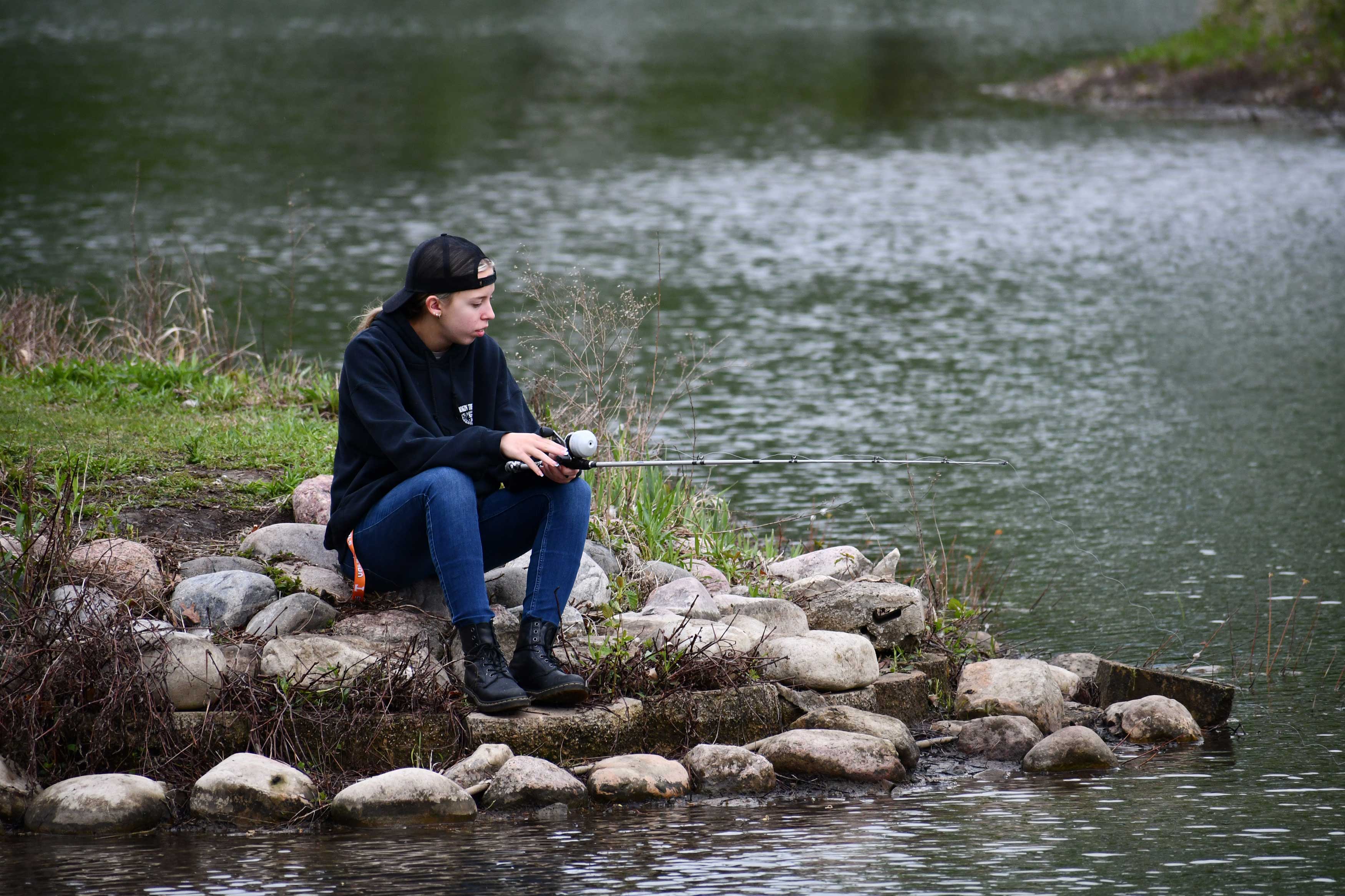 Preserve visitor fishing along the shoreline.