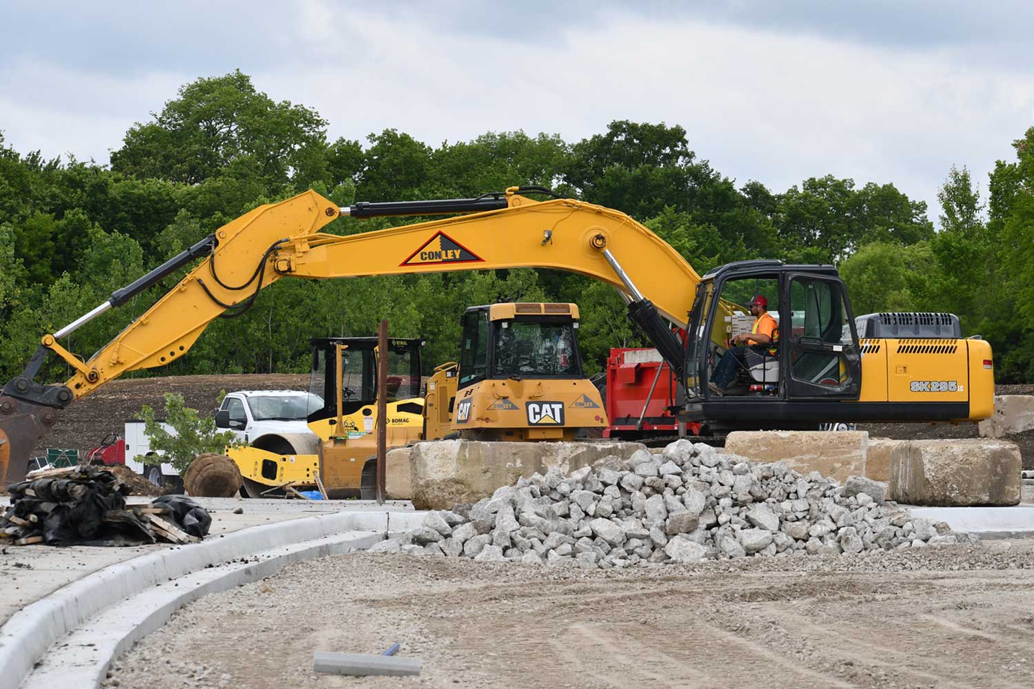 Construction vehicle moving materials.