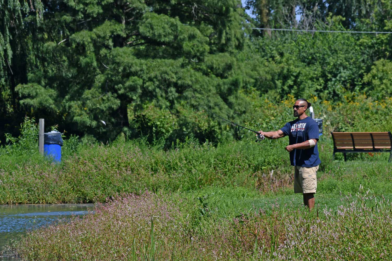 A preserve visitor fishing.