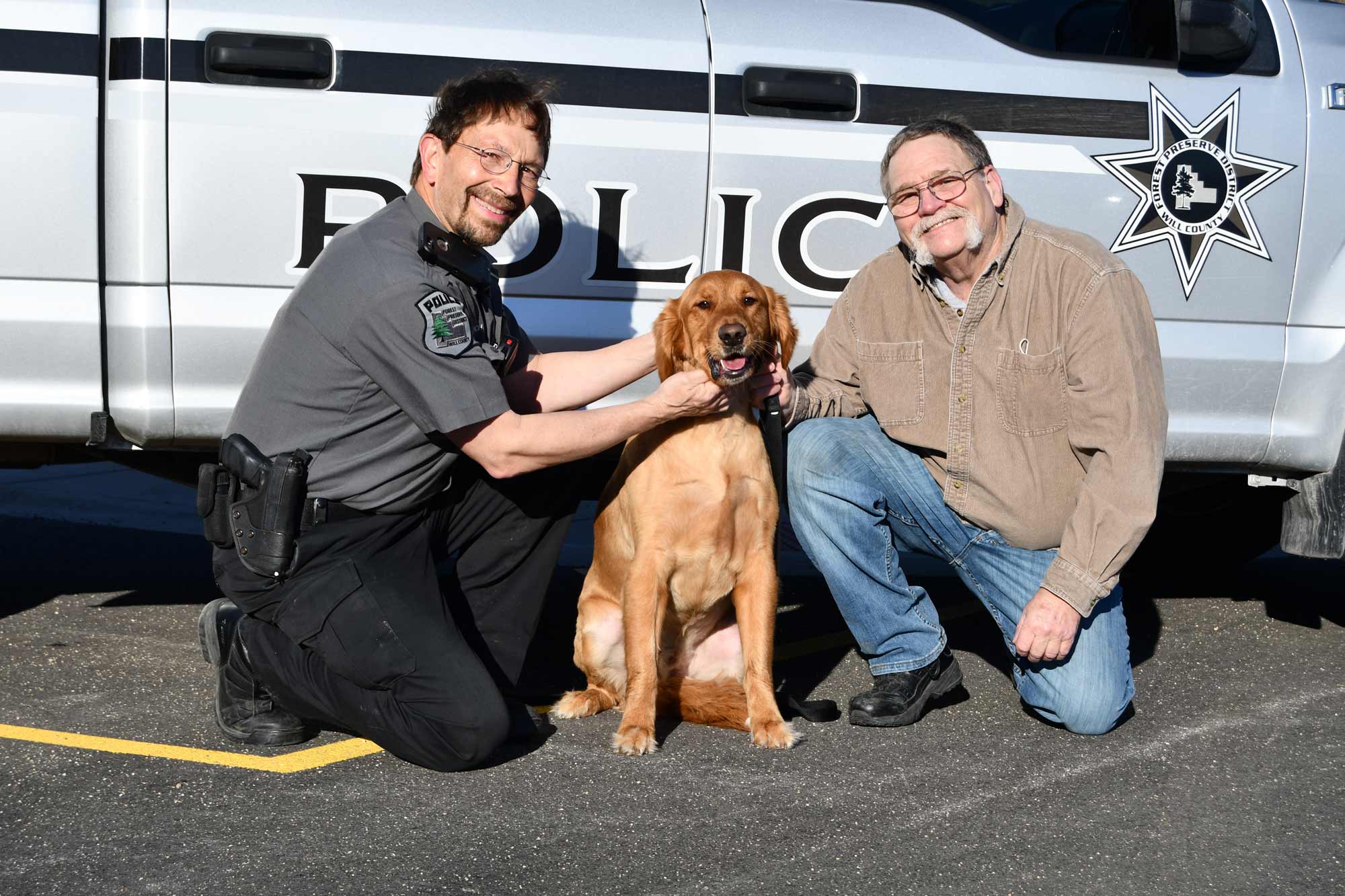 Officer Dan Rankovich, Rocco and Kim Jones.