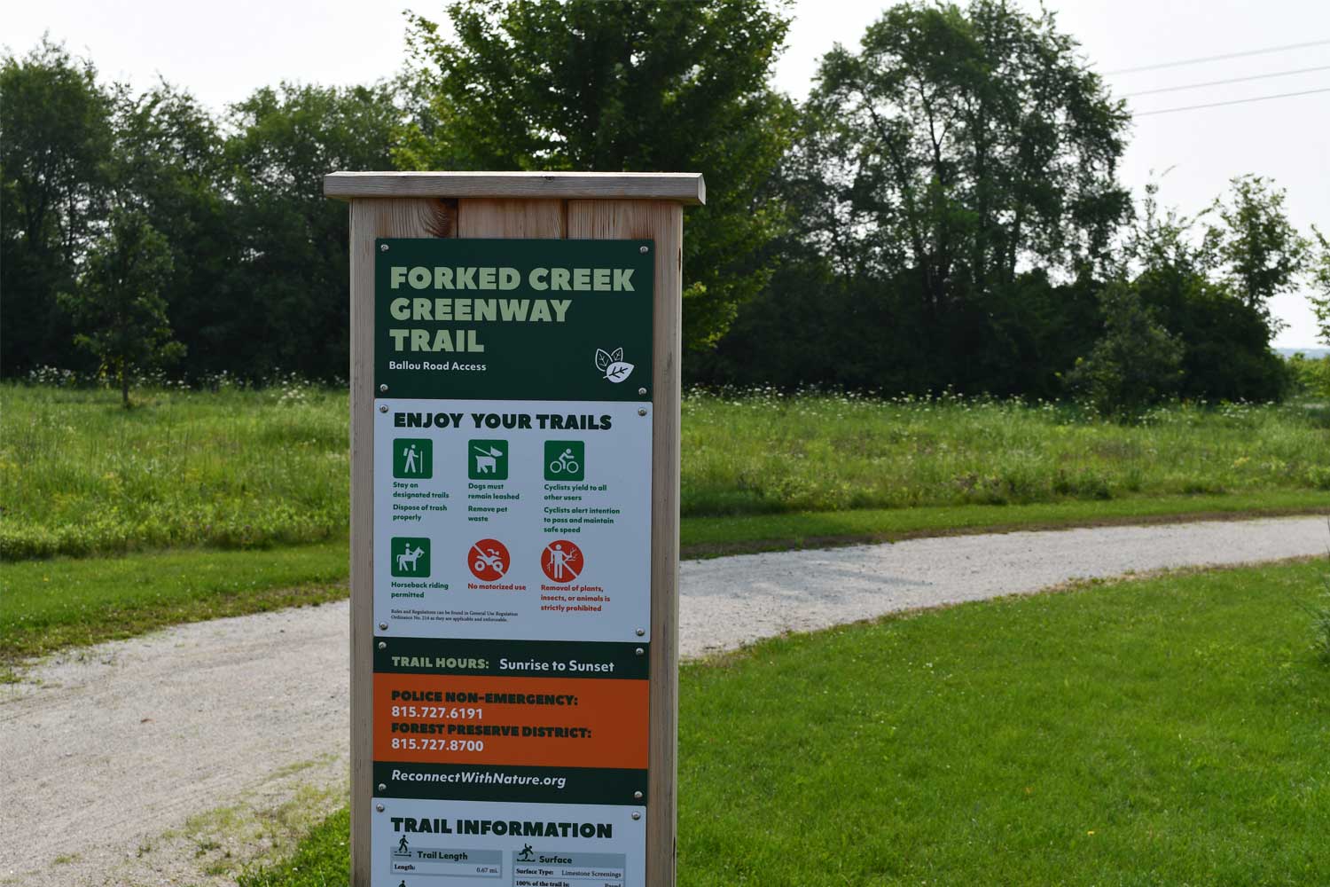 Trail sign along a limestone trail.