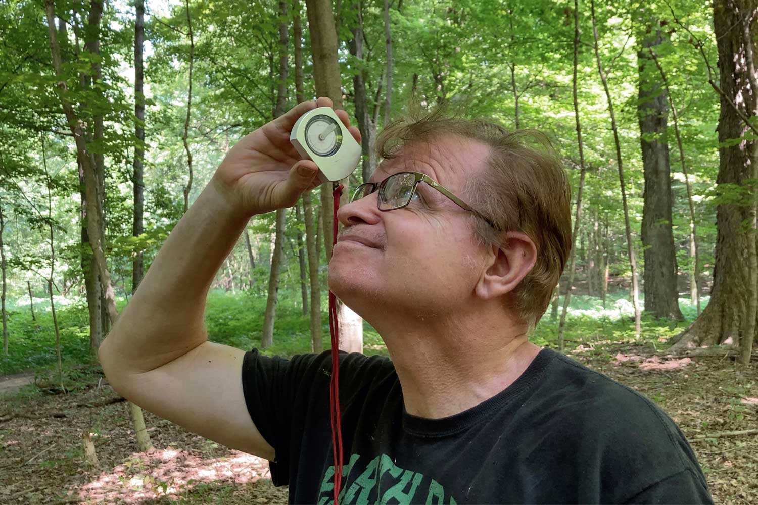 Dave Shepard observing trees.