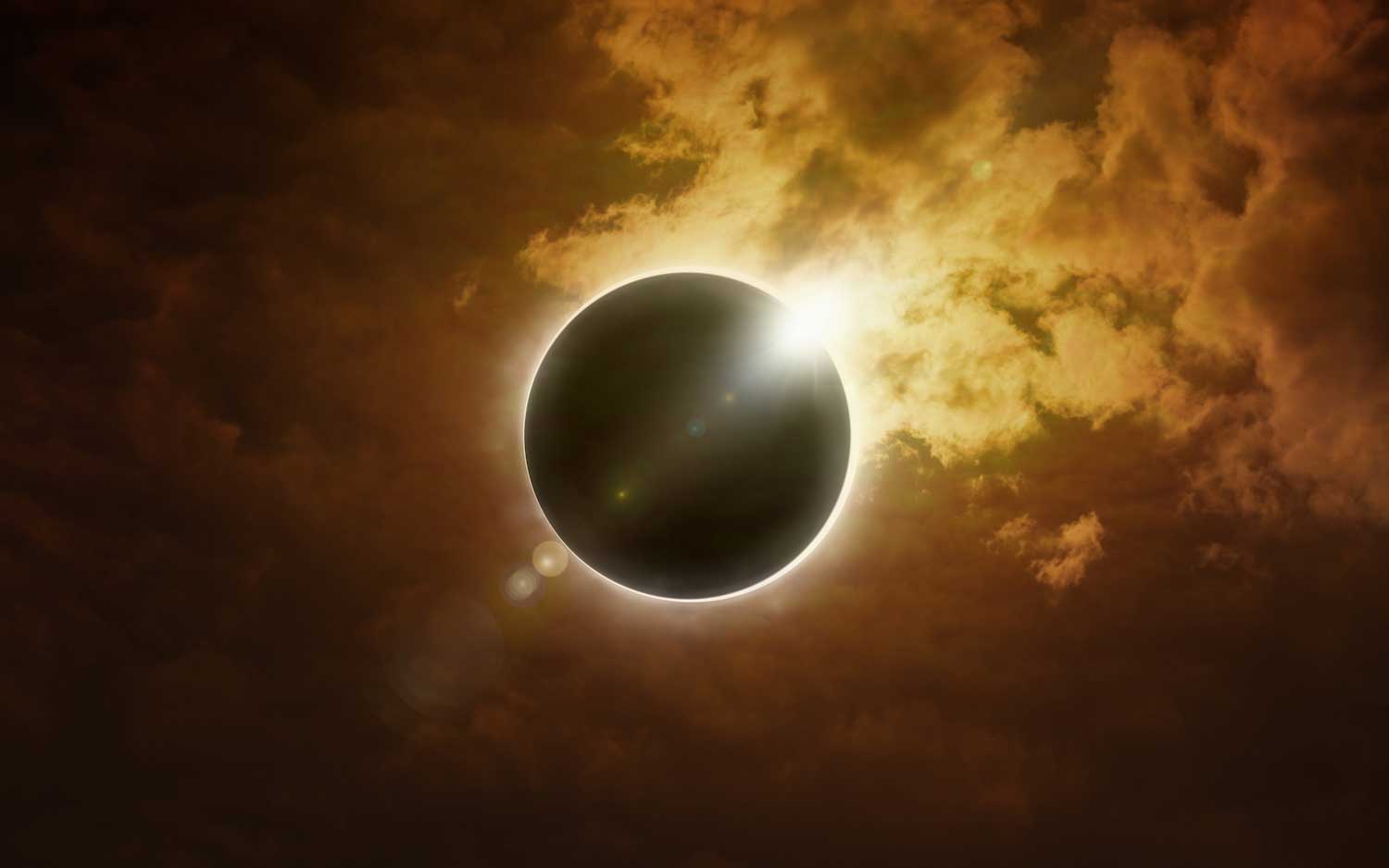 The sun at the peak of a solar eclipse.