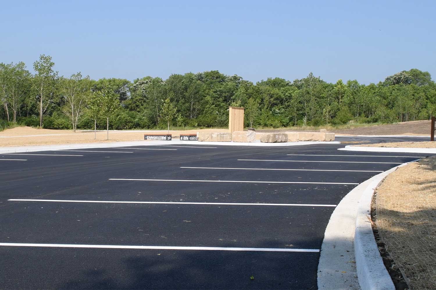 Newly paved parking lot.