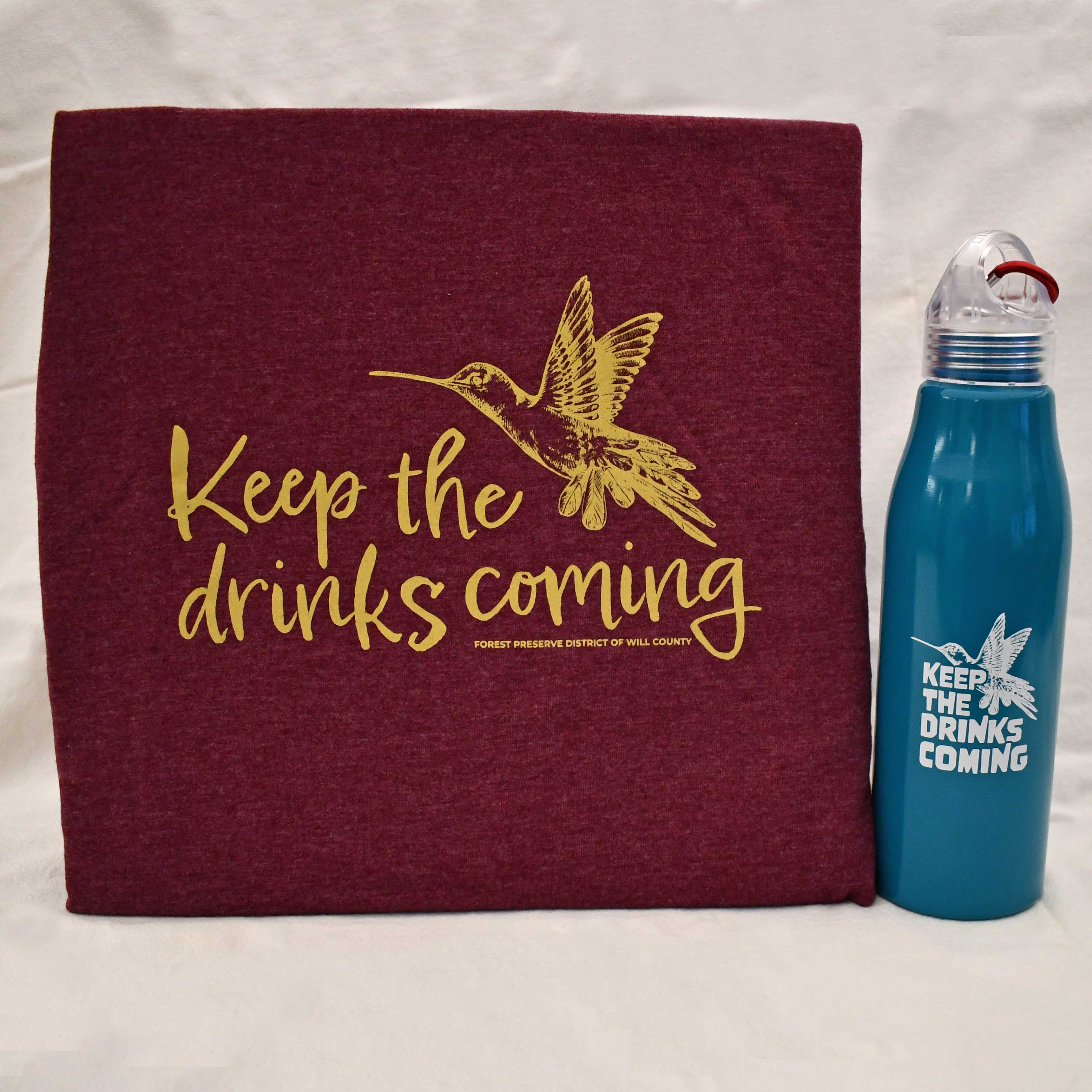 Keep the drinks coming hummingbird t-shirt and water bottle
